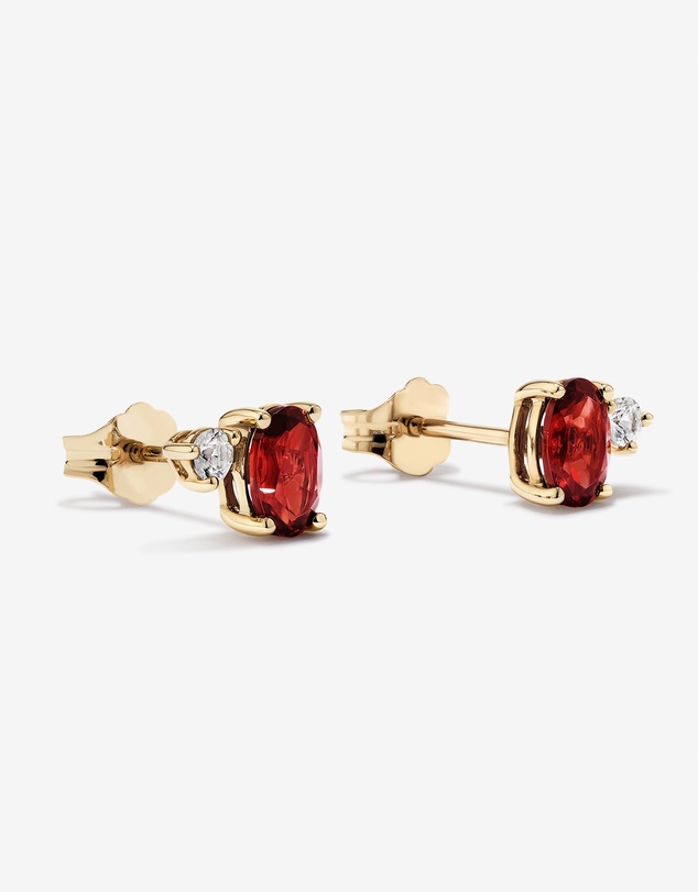 Michael Hill - Round White Sapphire and Oval-Cut Garnet Toi Et Moi Stud Earrings in 10kt Yellow Gold