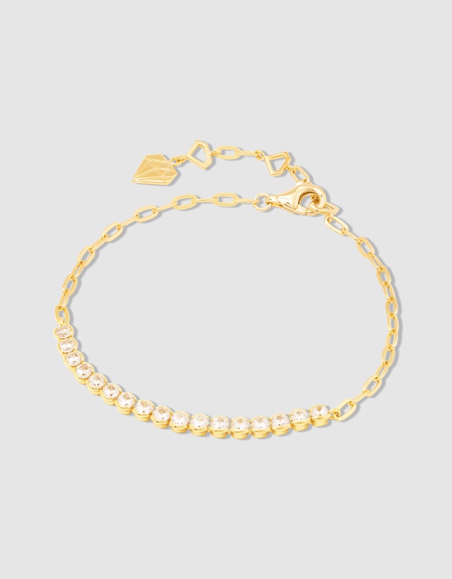 Wanderlust + Co - Pave 14K Gold Vermeil Bezel Tennis Chain Bracelet