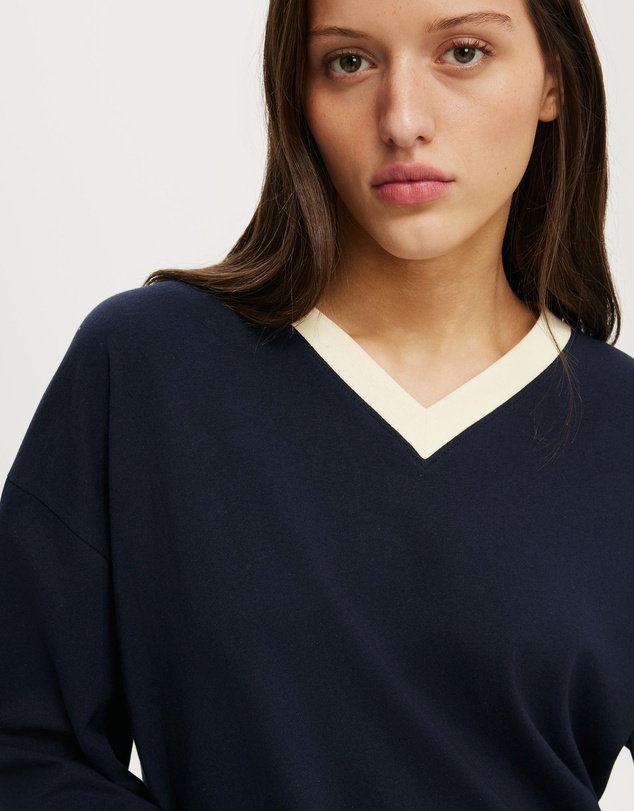Cotton On - Boxy V Neck Long Sleeve Top