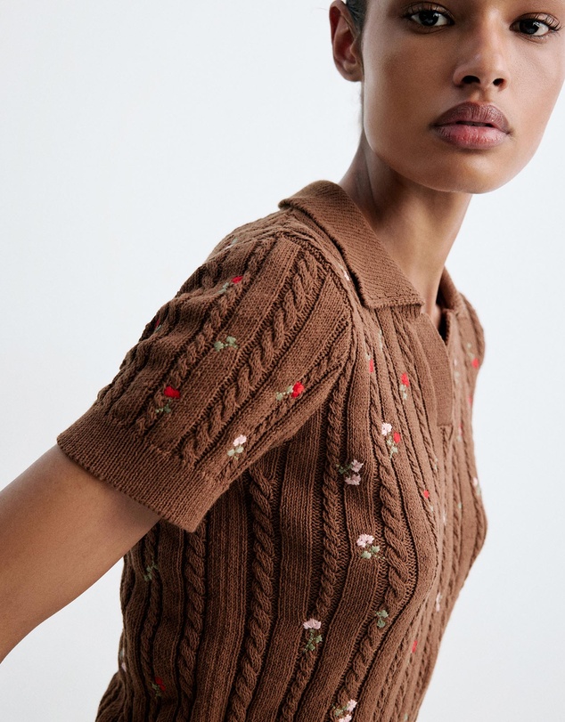 M.N.G - Polo Neck Jumper with Floral Embroideries