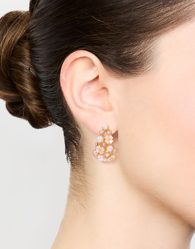 Lovisa - Gold Plated Diamante & Pearl Flower Hoop Earrings