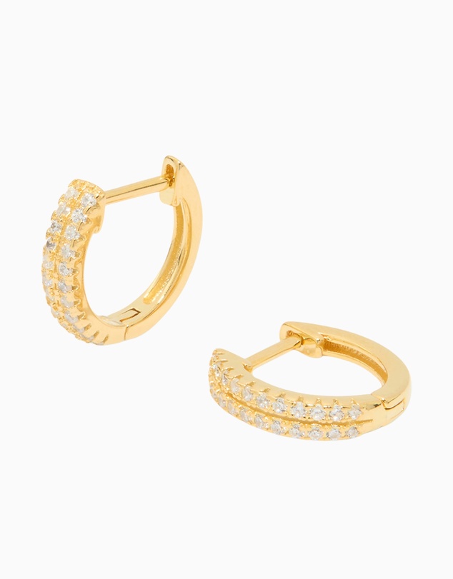 Lovisa - Gold Plated Sterling Silver Double Row Cubic Zirconia Huggie Earrings