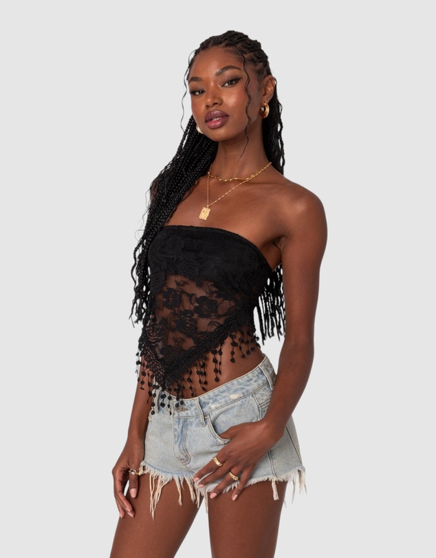 EDIKTED - India Sheer Lace Strapless Top