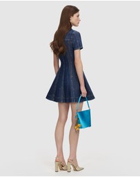 Self Portrait - Rhinestone Stripe Denim Mini Dress