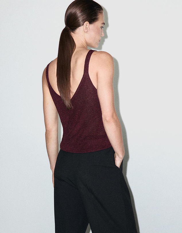 M.N.G - Lurex Knitted V-Neck Top