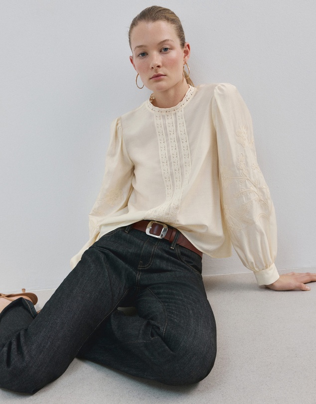 M.N.G - Cotton Blouse With Floral Embroidery