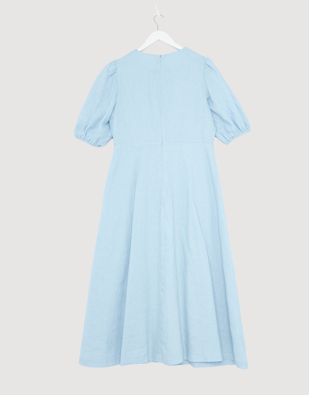 Revibe - Repaired AERE Elowen Linen Puff Sleeve Midi Dress - AU 14