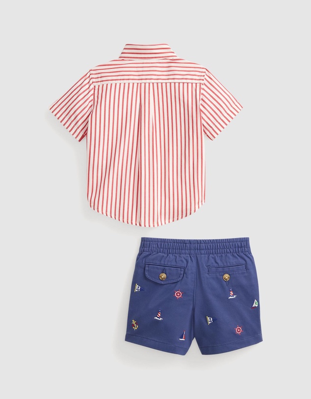 Polo Ralph Lauren - Striped Poplin Shirt & Embroidered Shorts Set - Babies