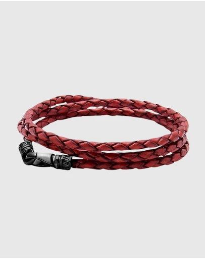 Nialaya Jewellery - Men's Red Wrap Around Leather Bracelet