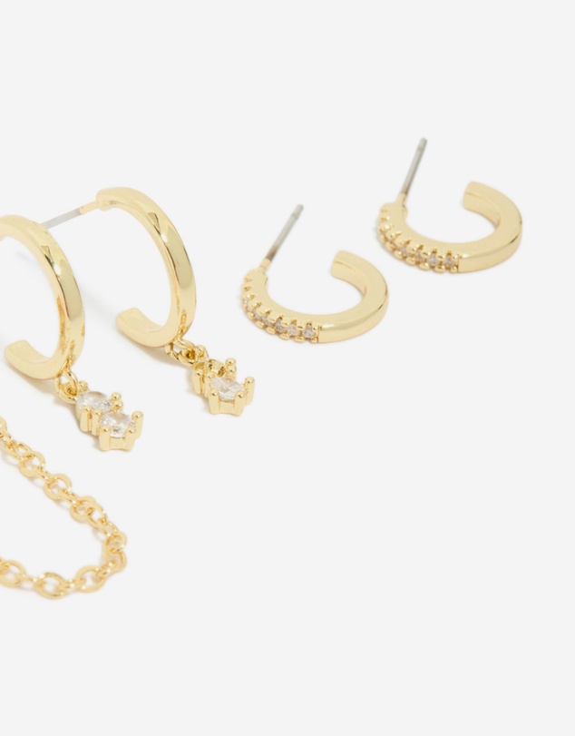 Lovisa - Gold Plated Brass Double Diamante Hoop & Stud Earrings 4-Pack