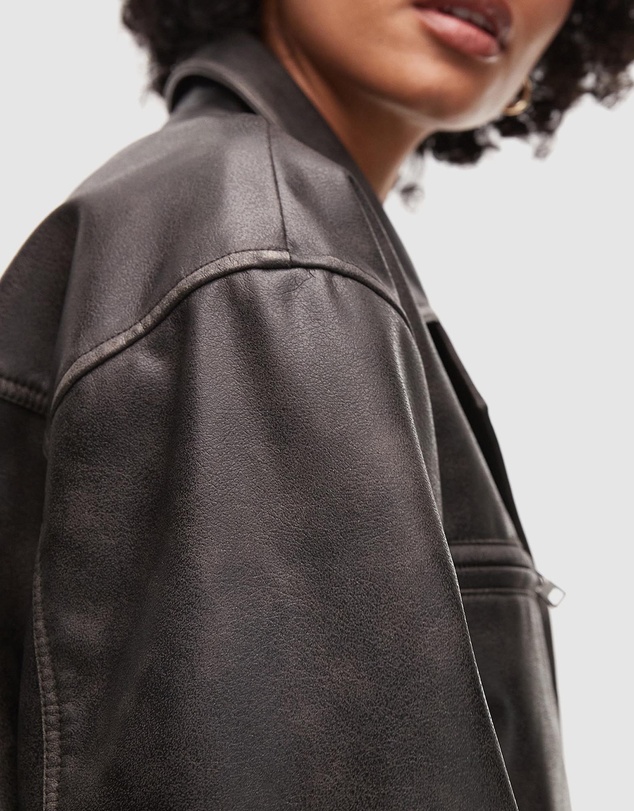 TOPSHOP - Faux Leather Cropped Button-Down Jacket