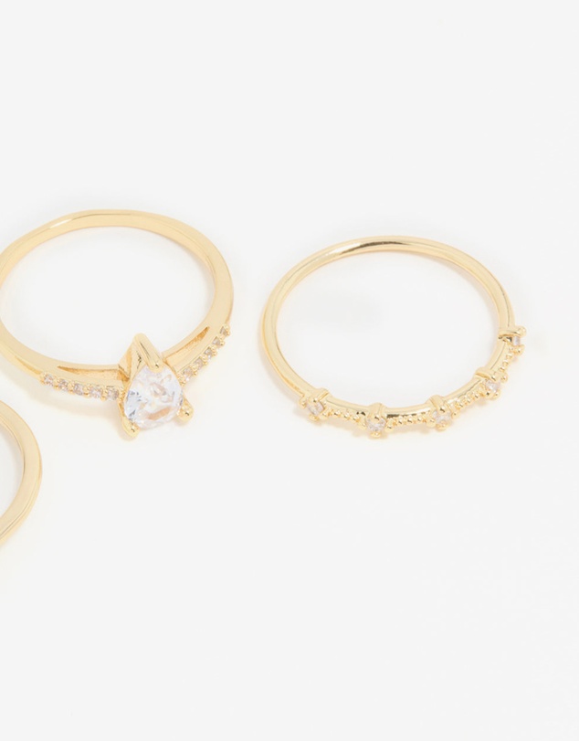 Lovisa - Gold Plated Cubic Zirconia Elegant Pear Stacking Rings 3-Pack