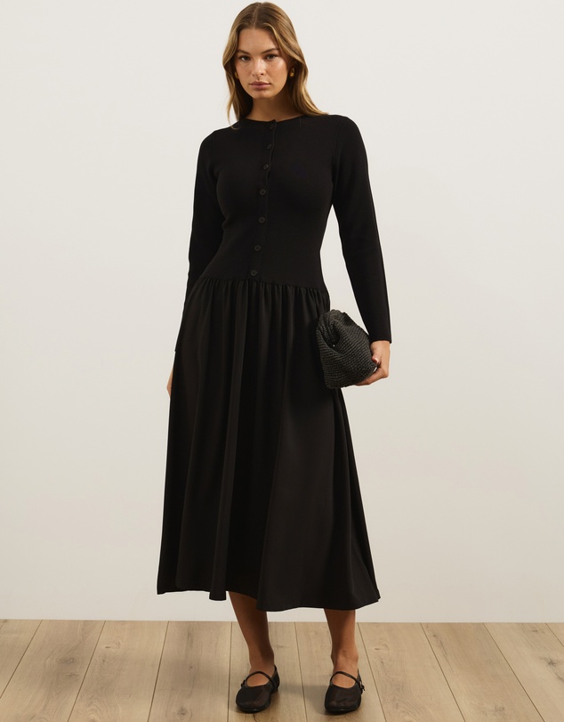 Atmos&Here - Blair Long Sleeve Cardigan Knit Midi Dress
