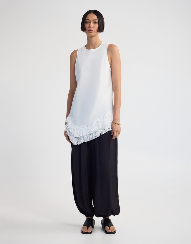 Oxford - Eloise Fringe Trim Linen Blend Top