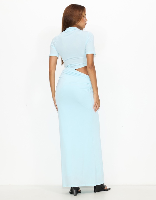 Dazie - Evening Gem Ruched Cut Out Short Sleeve Jersey Maxi Dress