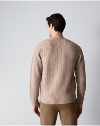Trenery - Wool Cable Knit Crew in Oatmeal
