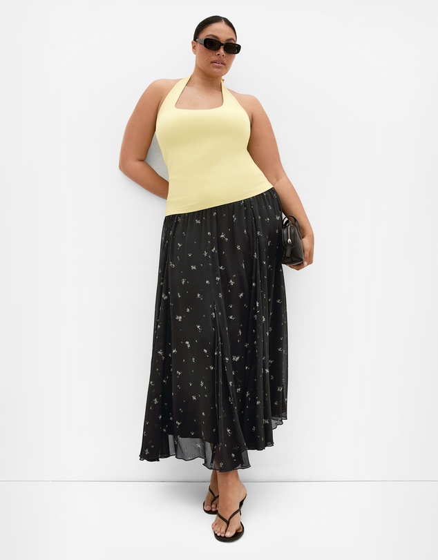 City Chic - Plus size Serena Posy Print Maxi Skirt - black