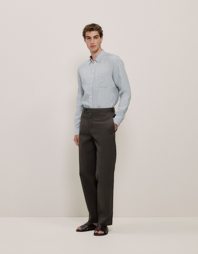Trenery - Regular Fit Yarn Dyed Linen Shirt in Sage Green
