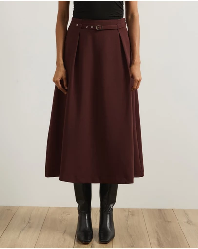 Atmos&Here - Rae Belted Flare Midi Skirt