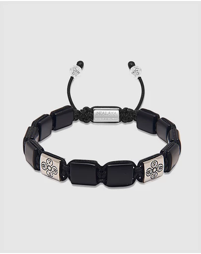 Nialaya Jewellery - The Dorje Flatbead Collection - Matte Onyx and Silver