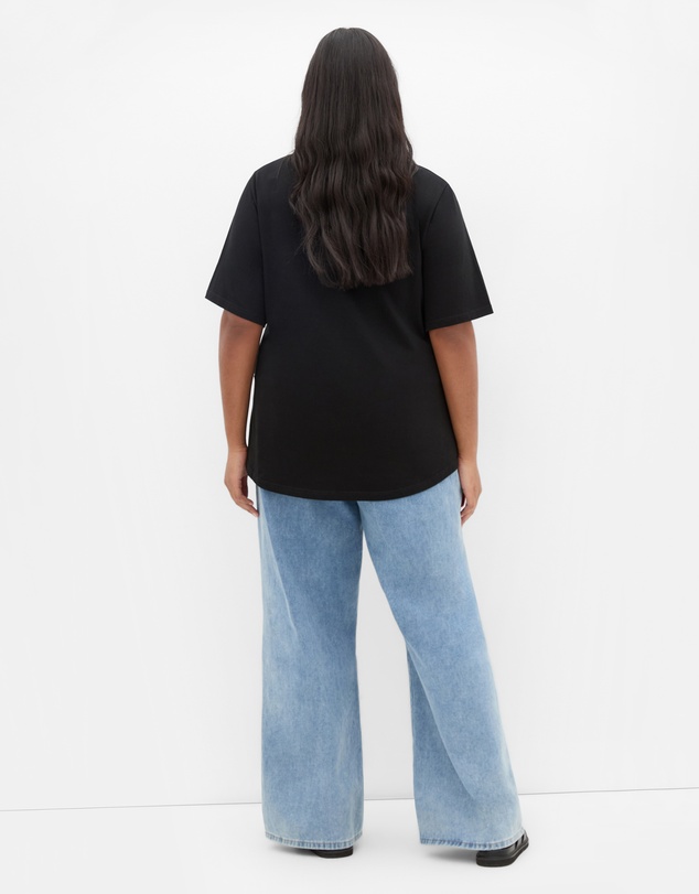 City Chic - Plus size Curved Hem Lip Tee - black