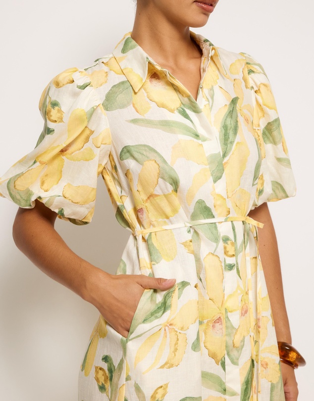 AERE - Amalie Linen Puff Sleeve Shirt Dress