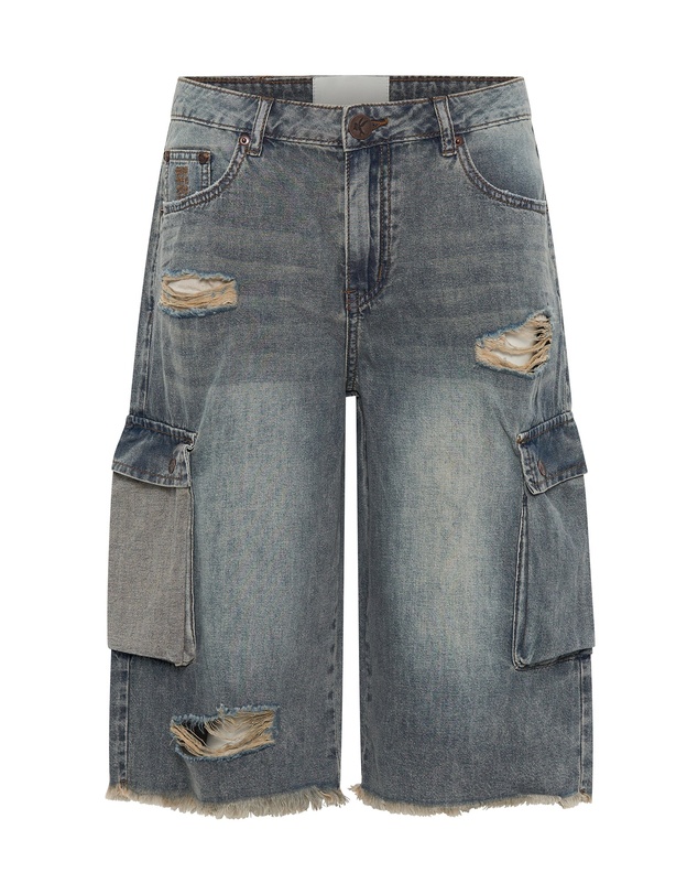 ONE TEASPOON - Skater Girl Low Waist Super Long Leg Denim Jorts - Dirty Blue