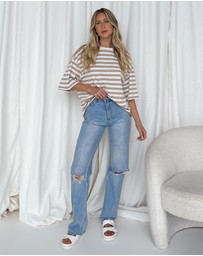 Dazie - Nostalgia Stripe Oversized Boyfriend Tee