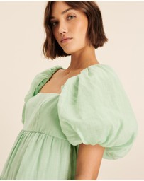 AERE - Puff Sleeve Pleated Hem Mini Dress