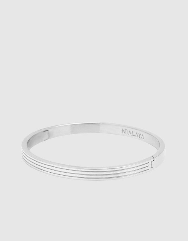 Nialaya Jewellery - Men's Silver Gentleman Bangle