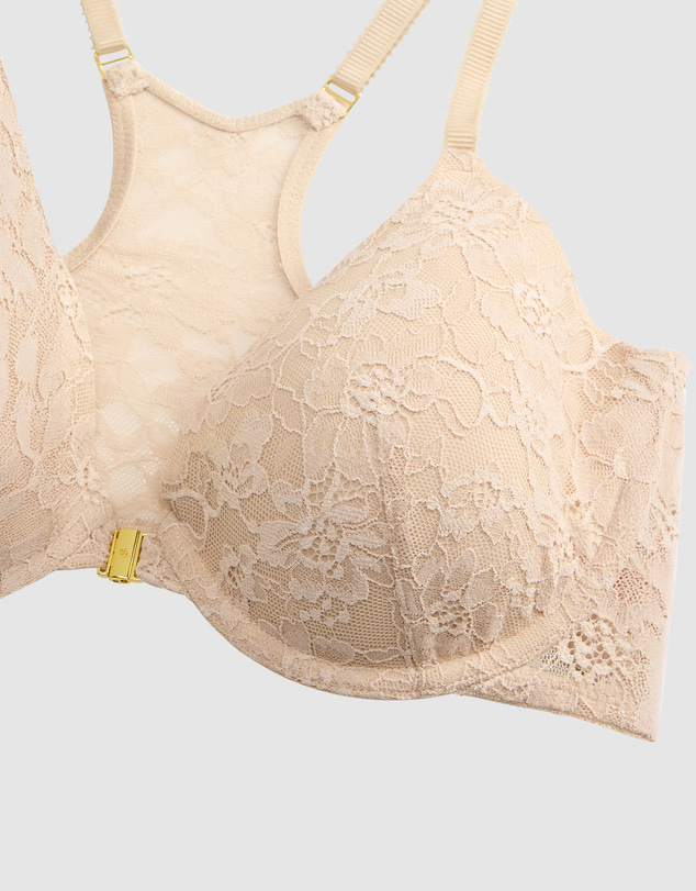 Lauren by Ralph Lauren - Lauren Lace Front Close Padded Racerback Bra