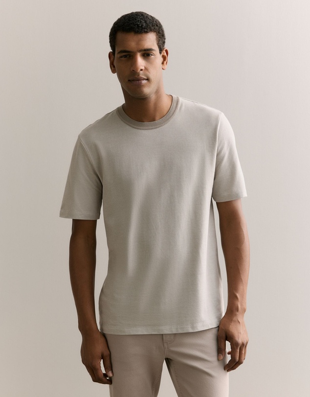 Trenery - Cotton Jacquard Contrast Collar T-shirt in Cement