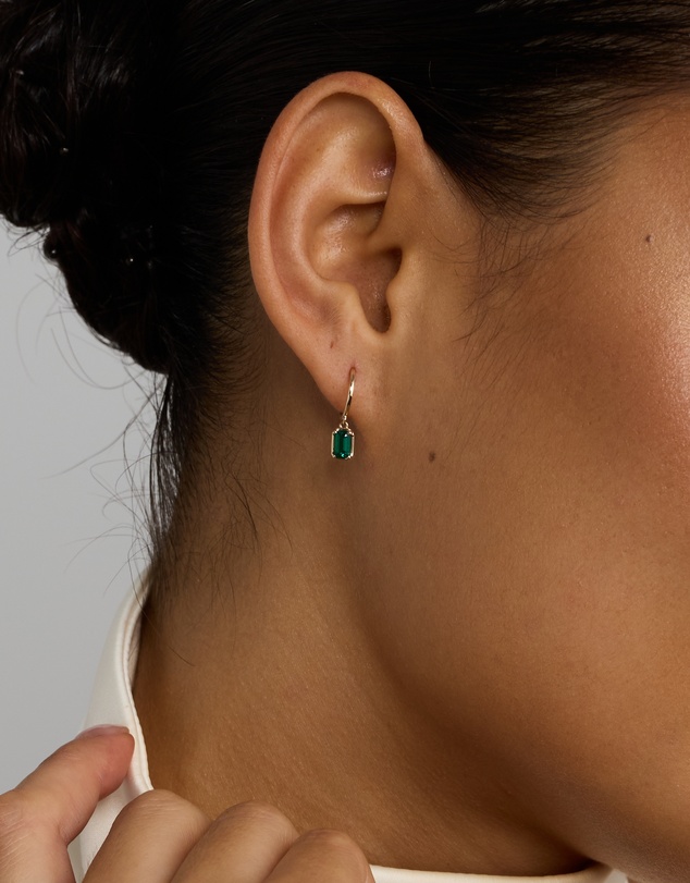 Michael Hill - Created Emerald Gemstone Drop Hoop Earrings in 10kt Yellow Gold
