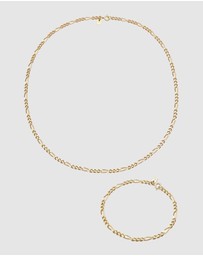 Kuzzoi - ICONIC EXCLUSIVE - Jewelry Set Men Figaro Chain in 925 Sterling Silver Gold Plated