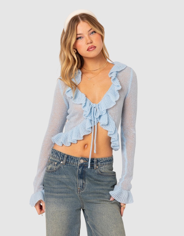 EDIKTED - Ryleigh Ruffled Tie Front Cardigan