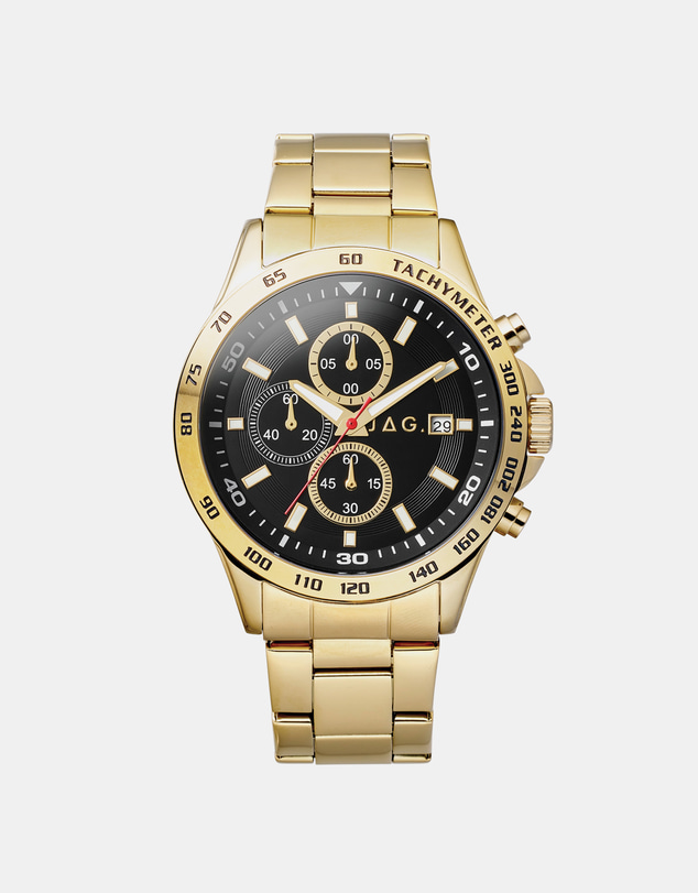 Jag - Callum Mens Black Dial 42mm Gold Watch