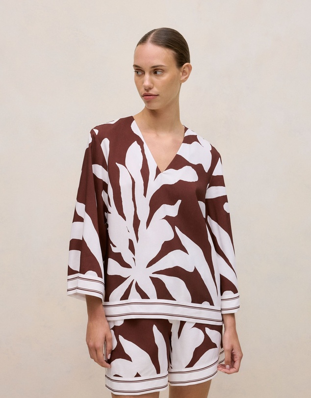 Trenery - Wakame Border Stripe Popover Top in Espresso