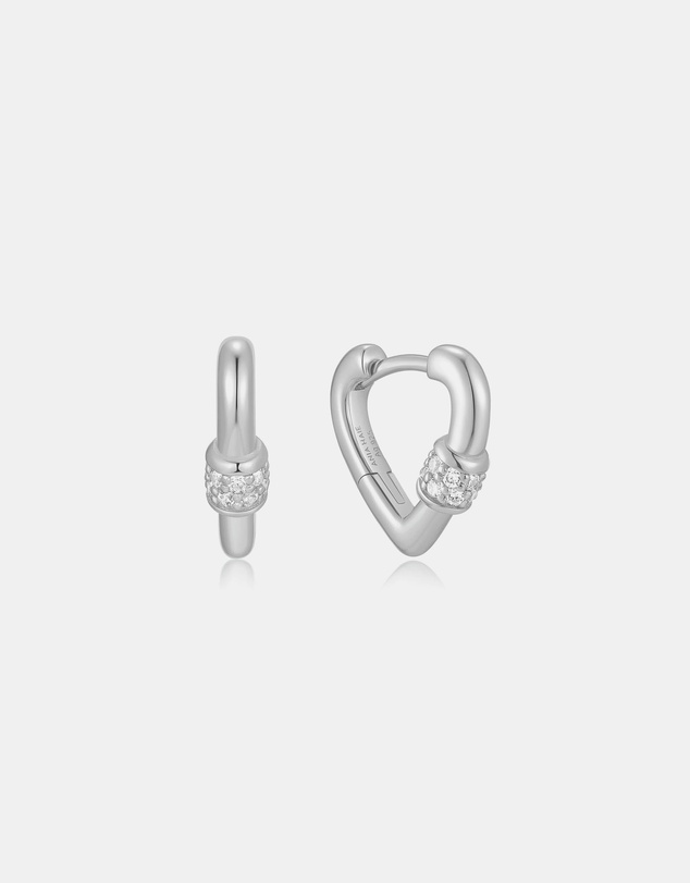 Ania Haie - Silver Mini Heart Clasp Huggie Earrings