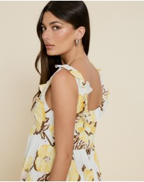 The Fated - Tie Front Ruffle Midi Dress