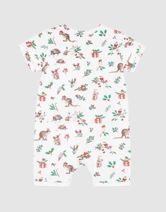 Bebe by Minihaha - Festive Print SS Zip Romper - Babies