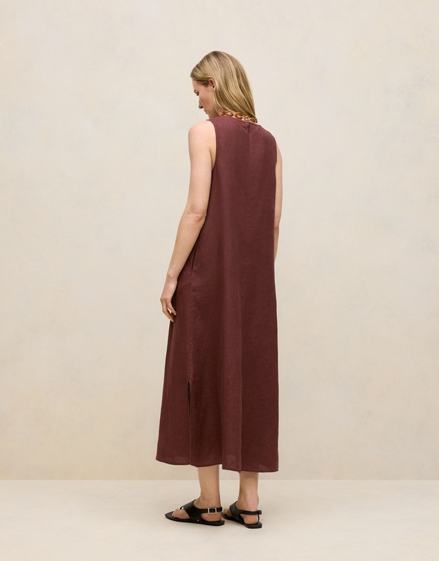 Trenery - Delave Linen Sleeveless Column Dress in Espresso