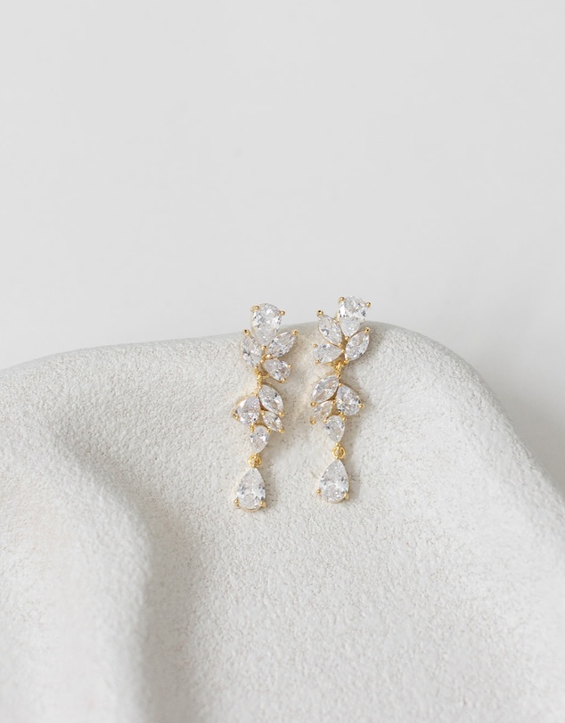 The White Collection - Clara - Gold Bridal Drop Earrings