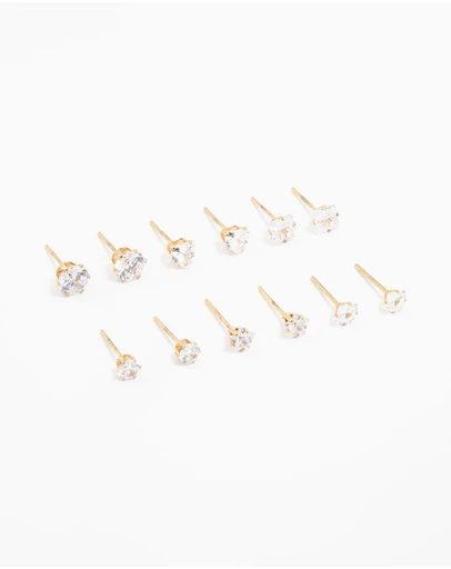 Lovisa - Waterproof Gold Plated Stainless Steel Cubic Zirconia Stud Earrings 6-Pack