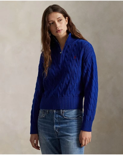 Polo Ralph Lauren - Cable-Knit Cotton Quarter-Zip Sweater - The ICONIC Exclusive