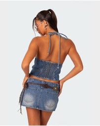 EDIKTED - Wanona Denim Halter Top