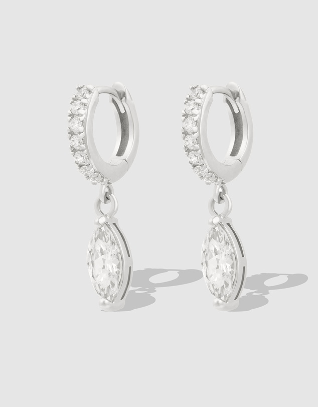 Wanderlust + Co - Marquise Silver Baby Huggie Earrings
