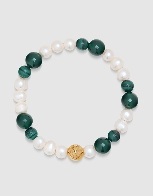 Nialaya Jewellery - Wristband with Pearls and Malachite