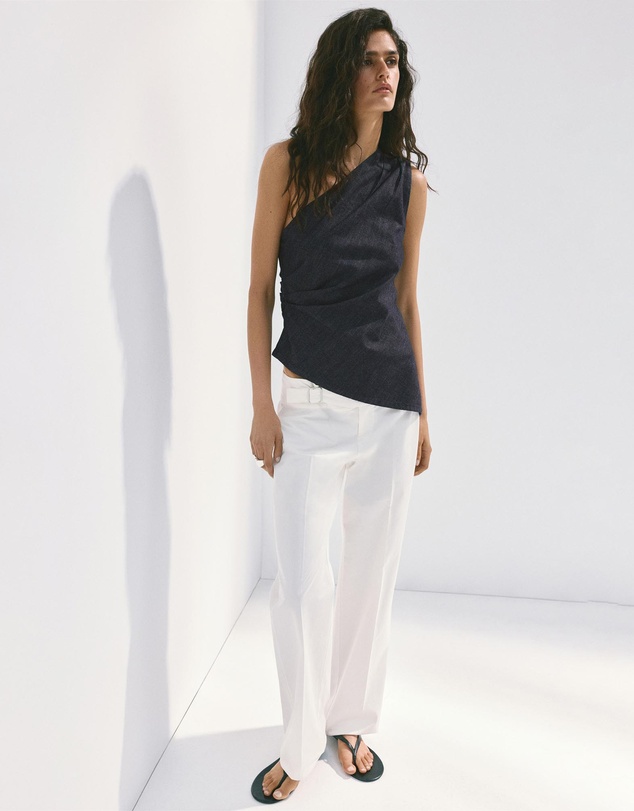 M.N.G - Asymmetrical Cotton Denim Top