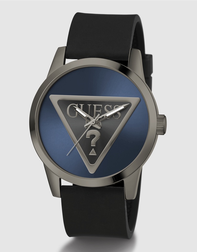 GUESS - Guess Triangle Men's 44mm Blue Dial Gunmetal Case and Black Leather Strap