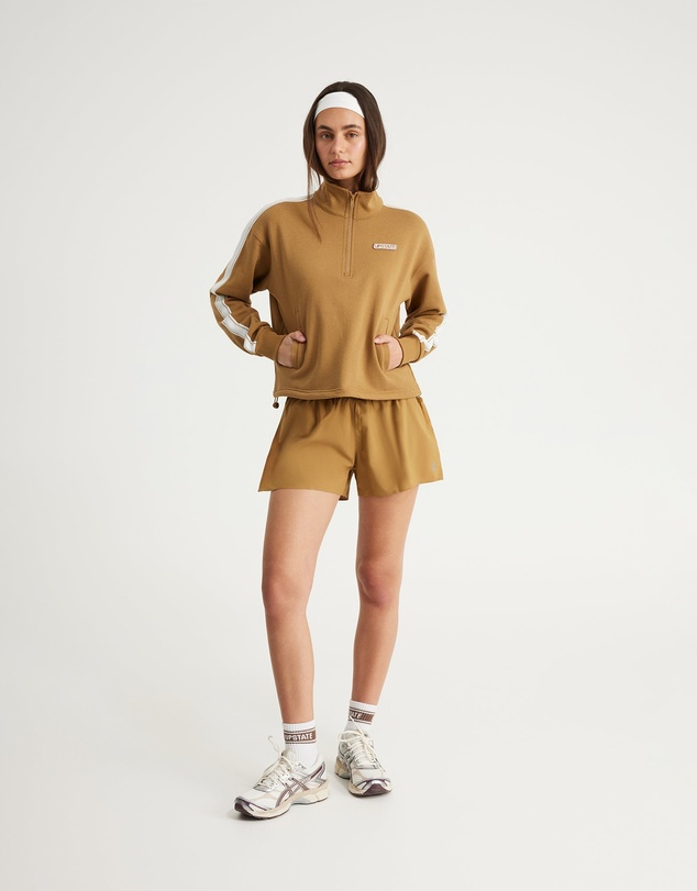 Upstate - Terry Funnel Neck Half Zip Sweat Top - Toffee